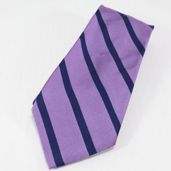 Lands End Mens Necktie Silk Stripes Repp Purple Blue Classic Business Preppy - Picture 1 of 7